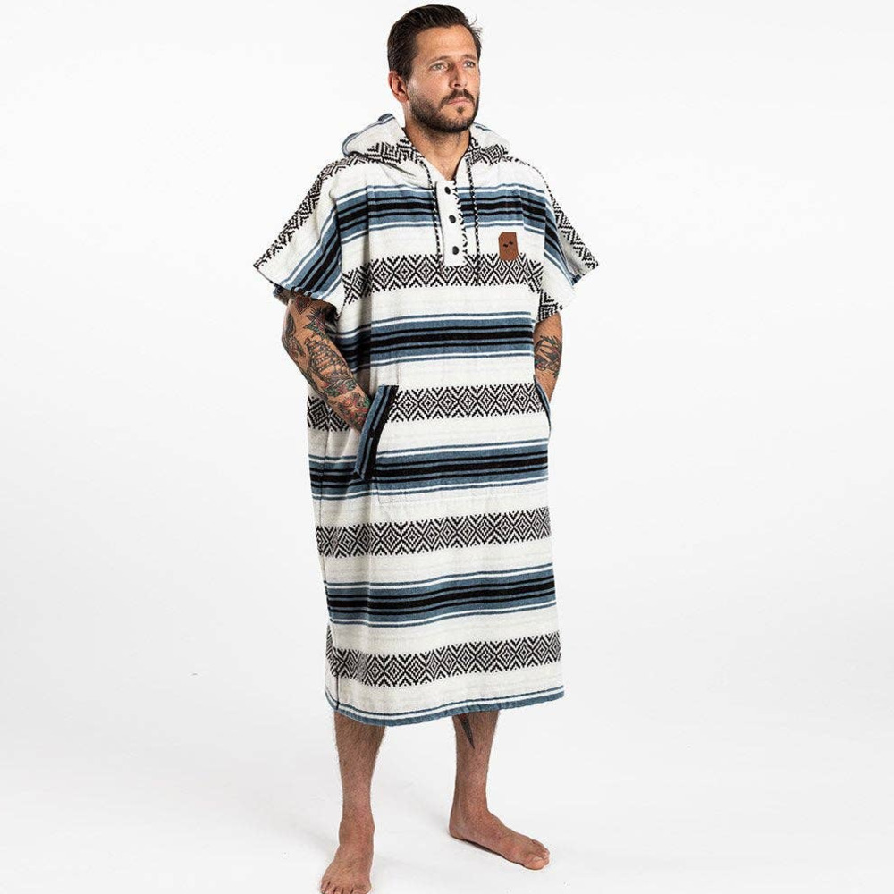 Slowtide Towel Poncho S/M White Striped Oso Changing Beach Surf Hoodie
